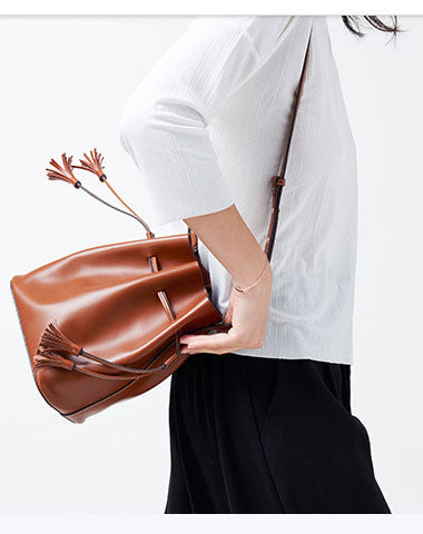 Genuine Leather bucket bag shoulder bag for women leather crossbody bag - EverHandmade
