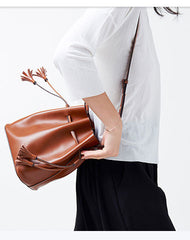 Genuine Leather bucket bag shoulder bag for women leather crossbody bag - EverHandmade
