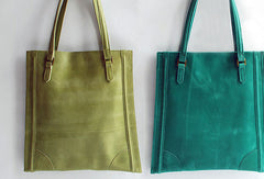 Handmade vintage modern green leather small tote shoulder bag handbag for women