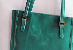 Handmade vintage modern green leather small tote shoulder bag handbag for women - EverHandmade