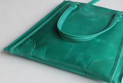 Handmade vintage modern green leather small tote shoulder bag handbag for women