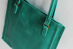 Handmade vintage modern green leather small tote shoulder bag handbag for women - EverHandmade