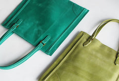 Handmade vintage modern green leather small tote shoulder bag handbag for women - EverHandmade