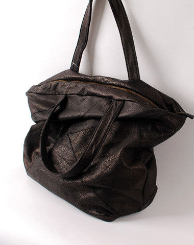 Handmade black fashion leather medium soft big tote bag shoulder bag handbag for women - EverHandmade
