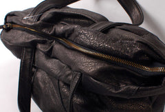 Handmade black fashion leather medium soft big tote bag shoulder bag handbag for women