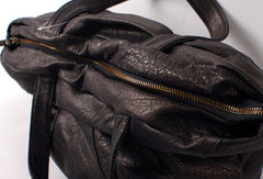 Handmade black fashion leather medium soft big tote bag shoulder bag handbag for women - EverHandmade