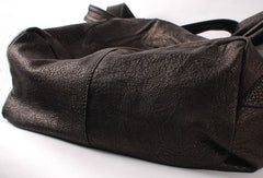 Handmade black fashion leather medium soft big tote bag shoulder bag handbag for women - EverHandmade