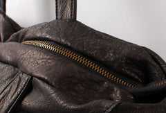 Handmade black fashion leather medium soft big tote bag shoulder bag handbag for women - EverHandmade