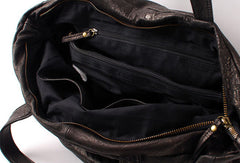 Handmade black fashion leather medium soft big tote bag shoulder bag handbag for women - EverHandmade
