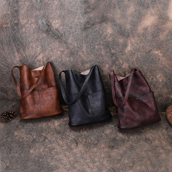 Womens Leather Tote Bags Vertical Womens Handbag - Overall View