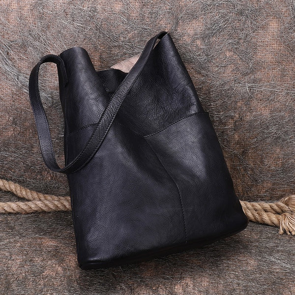 Womens Black Gray Leather Tote Bags Vertical - Size Detail