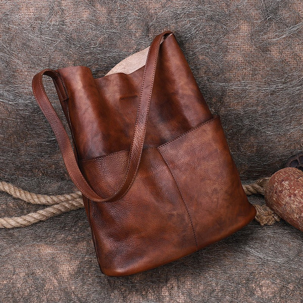 Womens Brown Leather Tote Bags Vertical Womens - Lifestyle View