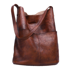 Womens Brown Leather Tote Bags Vertical Womens Handbag Shopper Bag Purse for Ladies