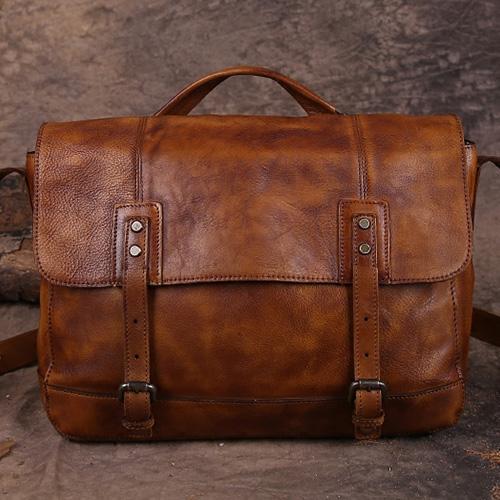 Vintage Mens Brown Leather Briefcase Messenger Bag Black Side Bag Work Bag for Men
