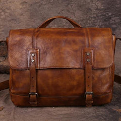 Vintage Mens Brown Leather Briefcase Messenger Bag Black Side Bag Work Bag for Men