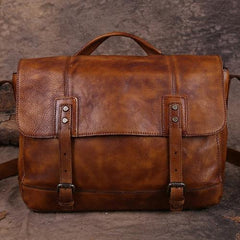 Mens Vintage Leather Coffee Briefcase Handbag Gray Messenger Bag Side WOrk Bag for Men