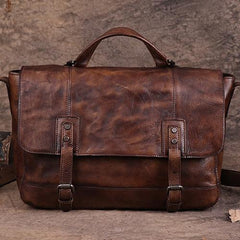 Vintage Mens Brown Leather Briefcase Messenger Bag Black Side Bag Work Bag for Men