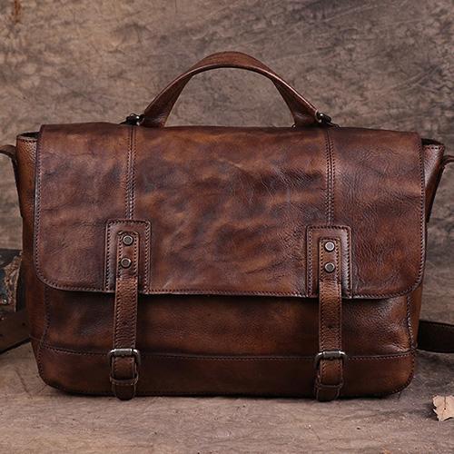 Mens Vintage Leather Coffee Briefcase Handbag Gray Messenger Bag Side WOrk Bag for Men
