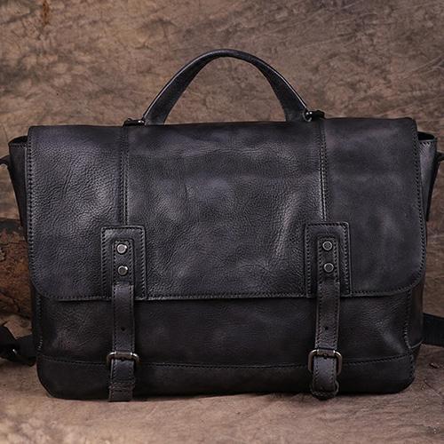 Mens Vintage Leather Gray Briefcase Handbag Coffee Messenger Bag Side WOrk Bag for Men