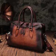 Vintage Womens Tan Leather Handbag Purses Brown Shoulder Handbag Purse Vintage Style Handbags for Ladies