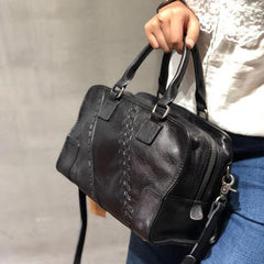 Vintage Ladies Brown Leather Handbags Shoulder Purse Black Work Handbag Purse for Women