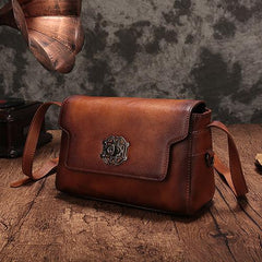 Vintage Womens Brown Leather Saddle Shoulder Bag Small Satchel Bag Crossbody Bag for Ladies