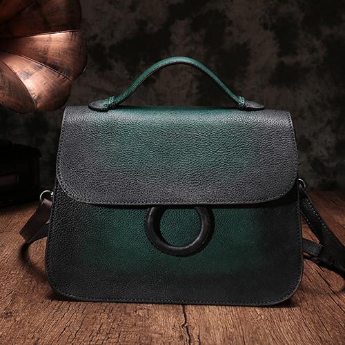 Green Ladies Vintage Leather Shoulder Satchel Purse Handbags Brown Structured Satchel Purse for Ladies