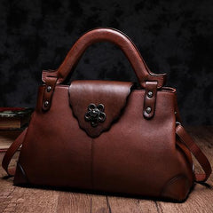 Brown Vintage Leather Ladies Satchel Handbag Black Shoulder Bag Purse for Women