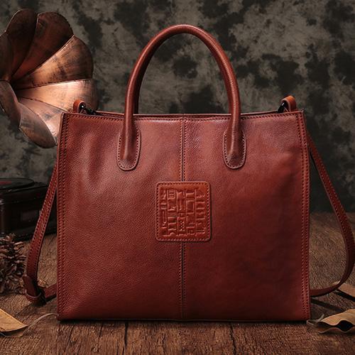 Red Brown Vintage Womens Leather Handbag Square Handbag Purse Side Bag for Ladies