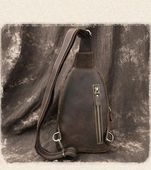 Black Leather Sling Backpack Mens Sling Pack - Bill Slots Detail