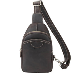 Black Leather Sling Backpack Mens Sling Pack - Leather Texture Detail