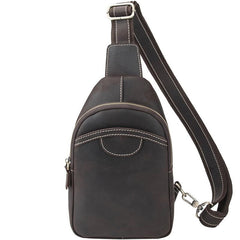 Black Leather Sling Backpack Mens Sling Pack - Overall View