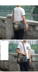 Vintage Blue Mens Casual Side Bag Messenger Bag Jean Blue Postman Bags Courier Bag For Men