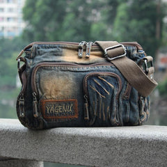 Vintage Blue Mens Casual Side Bag Messenger Bag Jean Blue Postman Bags Courier Bag For Men