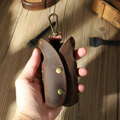 Vintage Brown Leather Mens Key Wallet Car Key Holders with Belt Clip for Men