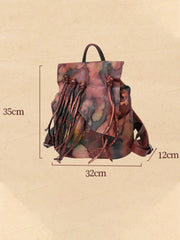 Vintage Coffee Leather Rucksack WIth Tassels Womens Western Leather Backpack Ladies Backpack Purses