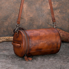 Vintage Leather Womens Barrel Shoulder Bag Bucket - Lifestyle View
