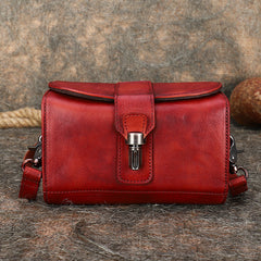 Vintage Red Leather Womens Box Shoulder Bag School Crossbody Purse for Women