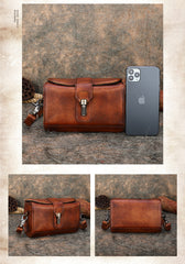 Vintage Red Leather Womens Box Shoulder Bag - Bill Slots Detail