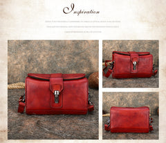 Vintage Red Leather Womens Box Shoulder Bag - Chain Detail