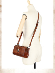 Vintage Leather Womens Box Shoulder Bag School - Interior View
