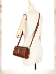 Vintage Leather Womens Box Shoulder Bag School Crossbody Purse for Women