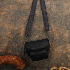 Vintage Green Leather Womens Saddle Shoulder Bag - Chain Detail