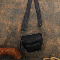 Vintage Brown Leather Womens Saddle Shoulder Bag - Chain Detail