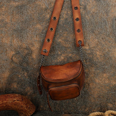 Vintage Coffee Leather Womens Saddle Shoulder Bag Saddle Crossbody Purse for Women