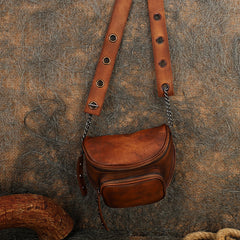 Vintage Leather Womens Saddle Shoulder Bag Saddle - Stitching Detail