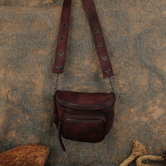 Vintage Coffee Leather Womens Saddle Shoulder Bag - Interior View