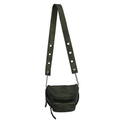Vintage Green Leather Womens Saddle Shoulder Bag - Closure Detail