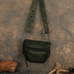 Vintage Green Leather Womens Saddle Shoulder Bag - Size Detail