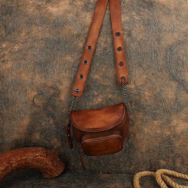Vintage Leather Womens Saddle Shoulder Bag Saddle - Bill Slots Detail